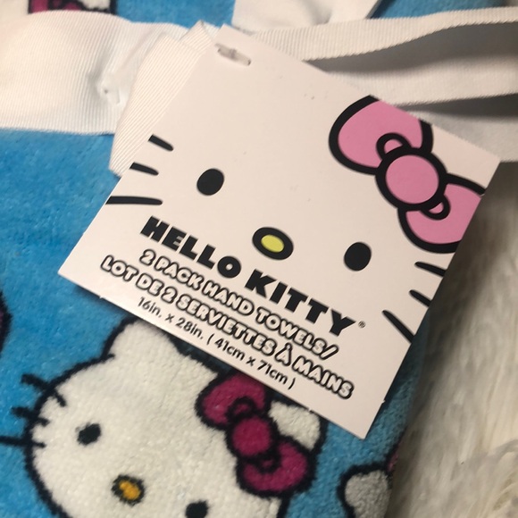 Hello Kitty 2 Pack Hand Towels Rainbow π Pink Bow Face 100% Cotton by Sanrio - Picture 2 of 5